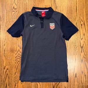 Nike US Soccer USMNT Polo Shirt Striped Crest Navy Blue Large 729344-012